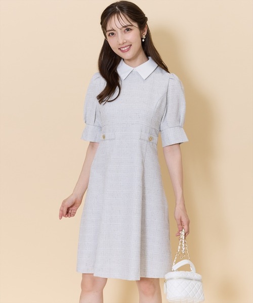 (新品未使用)2WAYバイカラー衿エレガンスツイードミニワンピース セール】2WAYバイカラー衿エレガンスツイードミニワンピース