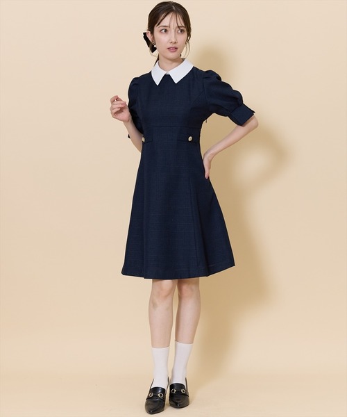 SWINGLE(スウィングル)の「2WAYバイカラー衿エレガンスツイードミニワンピース(ワンピース・レディース・ライトグレー/ネイビー/サックスブルー・FREE)」の18枚目の写真