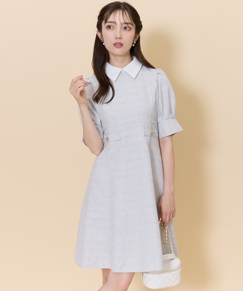 SWINGLE(スウィングル)の「2WAYバイカラー衿エレガンスツイードミニワンピース(ワンピース・レディース・ライトグレー/ネイビー/サックスブルー・FREE)」の5枚目の写真