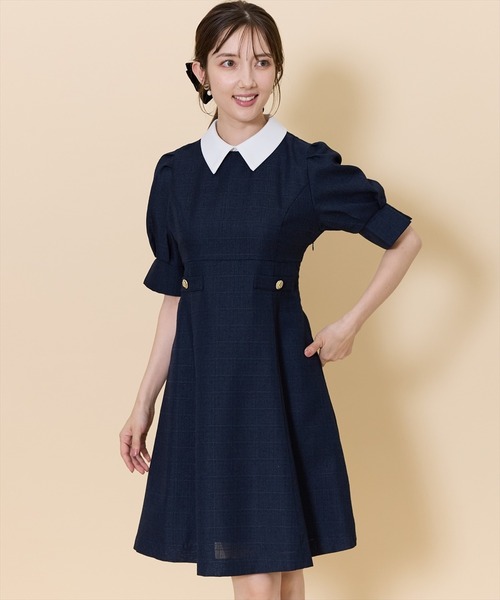 SWINGLE(スウィングル)の「2WAYバイカラー衿エレガンスツイードミニワンピース(ワンピース・レディース・ライトグレー/ネイビー/サックスブルー・FREE)」の4枚目の写真