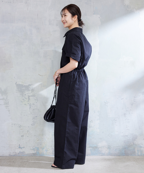 ジャンプスーツ Camphor wood リネン ジャンプスーツ つなぎ Lサイズ