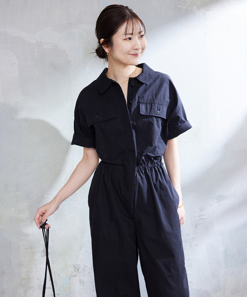 ジャンプスーツ Camphor wood リネン ジャンプスーツ つなぎ Lサイズ