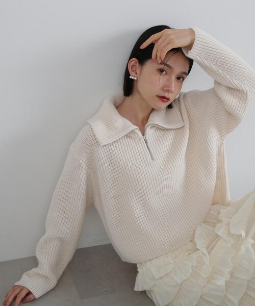 N.(N. Natural Beauty Basic)(エヌエヌナチュラルビューティーベーシック)の「◆ハーフジップニット(ニット/セーター・レディース・クリーム/レッド/ブルーグレー・MEDIUM)」の10枚目の写真