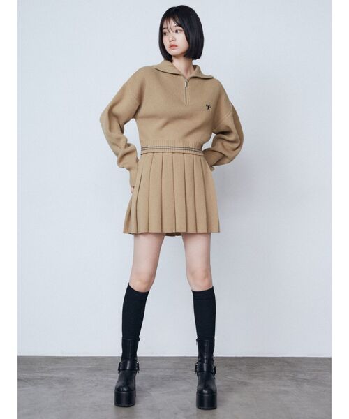 【新品】EMODA ブラウン プリーツスカートMサイズ ダブルベルトプリーツスカート[品番：MKSW0059010]｜EMODA