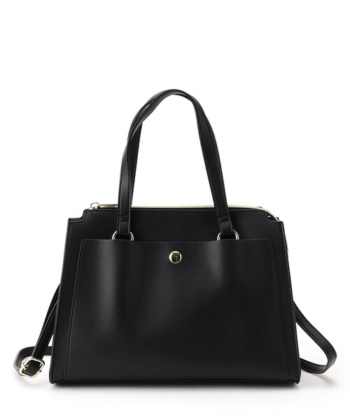 SHOO・LA・RUE（シューラルー）の「◆【通勤/学校行事/2WAY】一枚革風フロントポケットトートバッグ（トートバッグ・レディース・ブラック/ワインレッド/ベージュ系その他7・00）」の2枚目の写真