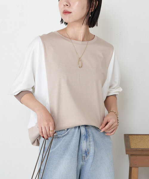 Jena espace merveilleux(ジェナ エスパスメルヴェイユ)の「配色ドルマンカットソー(Tシャツ/カットソー・レディース・ベージュ/ブラック/カーキ・FREE)」の1枚目の写真