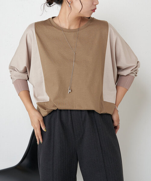 Jena espace merveilleux(ジェナ エスパスメルヴェイユ)の「配色ドルマンカットソー(Tシャツ/カットソー・レディース・ベージュ/ブラック/カーキ・FREE)」の3枚目の写真