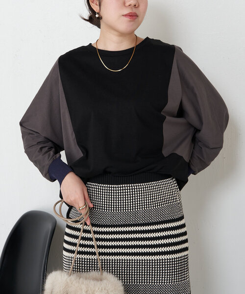 Jena espace merveilleux(ジェナ エスパスメルヴェイユ)の「配色ドルマンカットソー(Tシャツ/カットソー・レディース・ベージュ/ブラック/カーキ・FREE)」の2枚目の写真