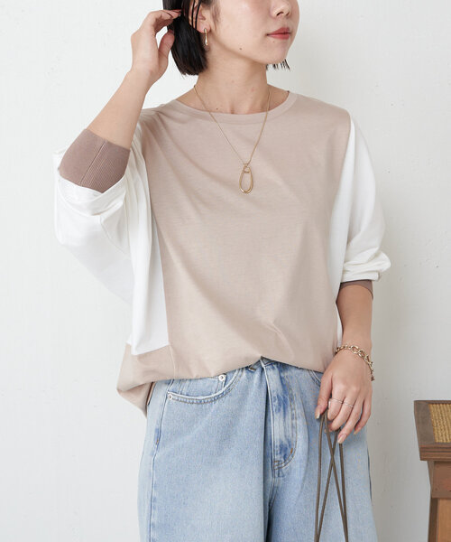 Jena espace merveilleux(ジェナ エスパスメルヴェイユ)の「配色ドルマンカットソー(Tシャツ/カットソー・レディース・ベージュ/ブラック/カーキ・FREE)」の15枚目の写真