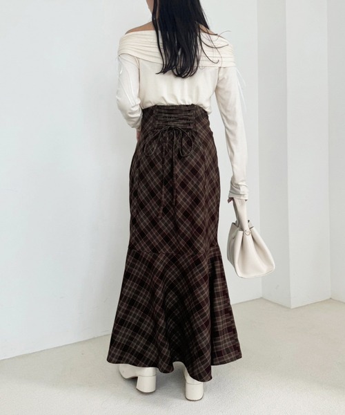 one after another NICE CLAUP（ワンアフターアナザーナイスクラップ）の「【WEB限定商品】バックレースアップマーメイドスカート（スカート・レディース・ブラック/ブラウン系その他/ベージュ系その他・SMALL/LARGE/MEDIUM）」の9枚目の写真