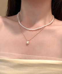 Leja（レジャ）の「【LEJA】パール二連チェーンネックレス パーティー 成人式 二次会 同窓会 お呼ばれ オケージョン 20代 30代（ネックレス）」