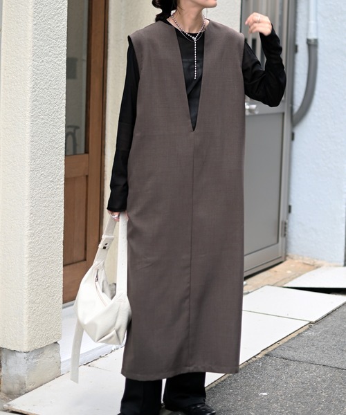 Marient(マリエント)の「キーネックロングOP(ワンピース・レディース・ブラック/チャコール/ブラウン・FREE)」の3枚目の写真