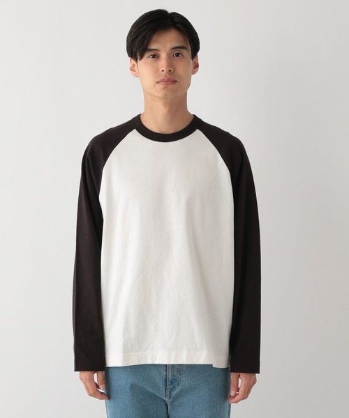 GLOBAL WORK Smile Seed Store（グローバルワーク スマイルシードストア）の「コットンラグランTシャツ長袖/115923（Tシャツ/カットソー・メンズ・ホワイト×ブラウン/ホワイト×ブラック・SMALL/LARGE/MEDIUM/X-LARGE）」の8枚目の写真