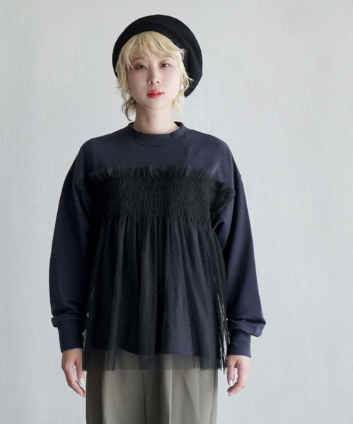 zootie（ズーティー）の「ドットチュール ドッキングカットソー（Tシャツ/カットソー・レディース・ブラウン/ネイビー/グレイッシュベージュ/ブラック・フリー）」の7枚目の写真