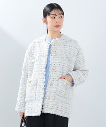 ✨美品✨ ビームスハート ムーン ツイード テーラードジャケット 格子 ベージュ ✨美品✨ ビームスハート ムーン ツイード テーラードジャケット
