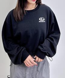 裾ドロストメタルロゴショートスウェットトップス