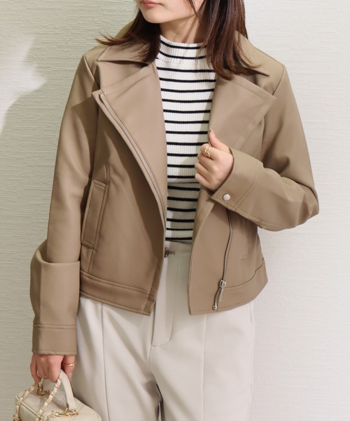 libelle more（リベル モア）の「エコレザーライダースジャケット（ライダースジャケット・レディース・ベージュ/アイボリー/ブラック・M/L）」の16枚目の写真