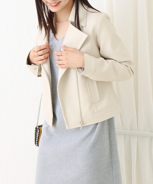 libelle more（リベル モア）の「エコレザーライダースジャケット（ライダースジャケット・レディース・ベージュ/アイボリー/ブラック・M/L）」の13枚目の写真