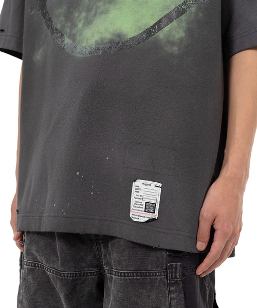 Smily Face Print Distressed Ringer T-shirt（Tシャツ