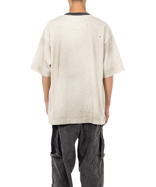Smily Face Print Distressed Ringer T-shirt（Tシャツ