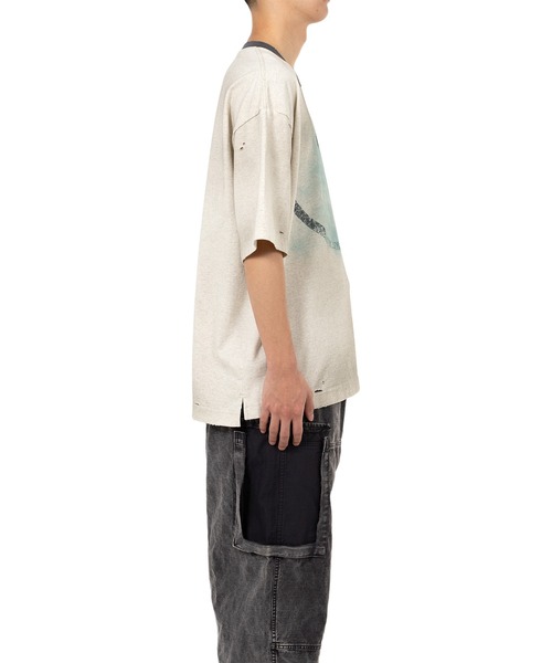 Smily Face Print Distressed Ringer T-shirt（Tシャツ