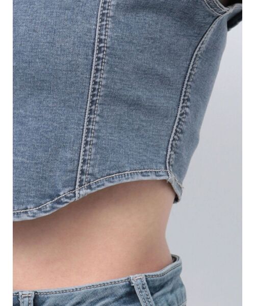 GYDA(ジェイダ)の「【せいせいコラボ】GSストーンスライダーオフショルトップス(Tシャツ/カットソー・レディース・ライトブルー/ブラック・FREE)」の22枚目の写真