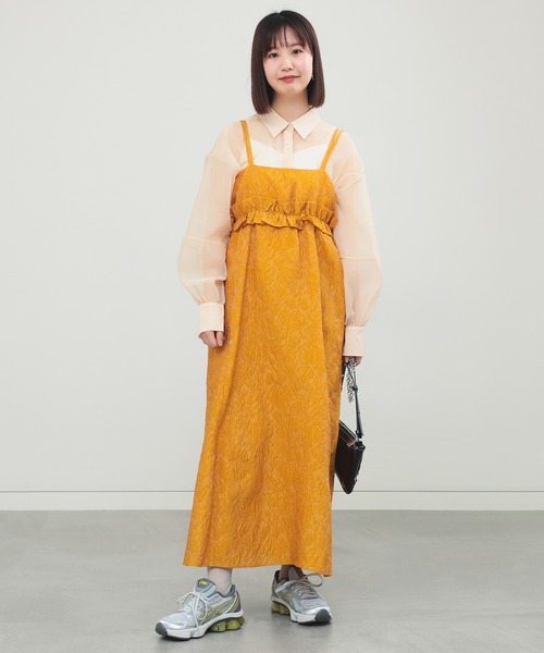 Ray BEAMS（レイビームス）の「フクレ ジャカード フリル キャミ ワンピース（ワンピース・レディース・ブラック/イエロー・1/0）」の6枚目の写真