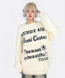 ややオーバーサイズ ロゴニット クルーセーター 長袖プルオーバー