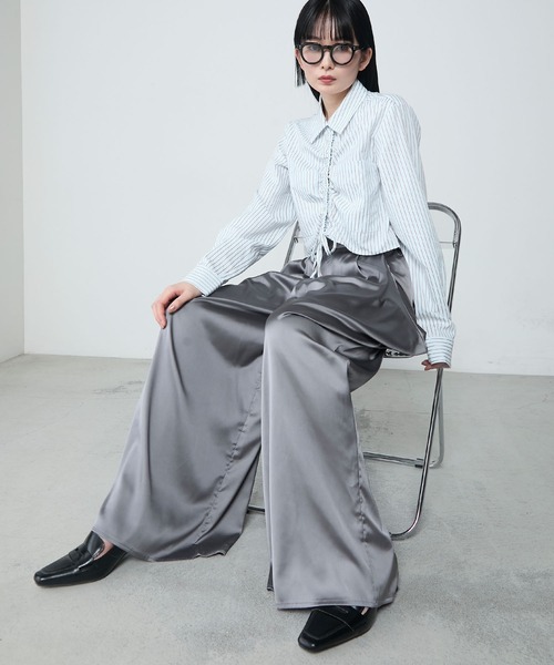 セール】Satin drape relaxing wide pants / サテン ドレープ