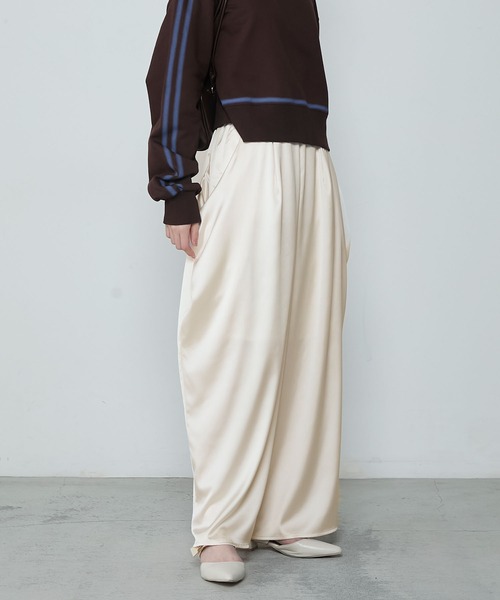 セール】Satin drape relaxing wide pants / サテン ドレープ