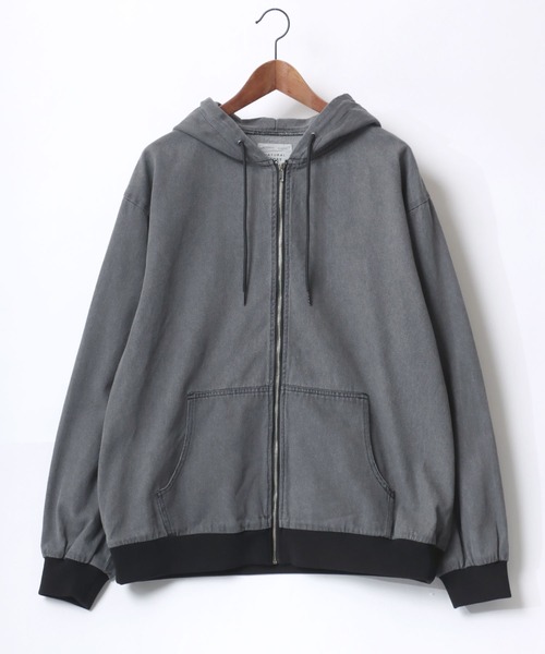 春秋 ジップ デニムフーディ M〜XL ウォッシュド Denim Zip Up Hoodie/オーバーサイズ ヴィンテージライク