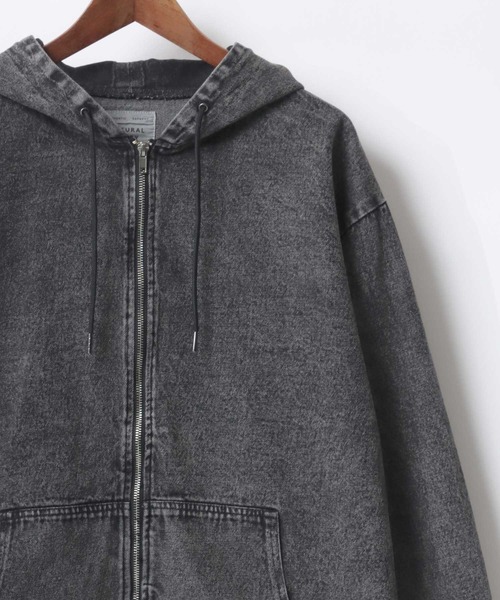 Lazar(ラザル)の「Denim Zip Up Hoodie/オーバーサイズ ヴィンテージライク ケミカルウォッシュ加工 ショート丈 デニムジップアップパーカー/デニムジャケット/ブルゾン/レディース メンズ(デニムジャケット・メンズ・ブルー系その他/ブラック/ブラック系その他/ブルー・M/L/LL)」の10枚目の写真
