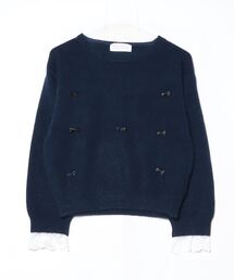 ampm（エーエムピーエム）の「【ampm】リボンモチーフ袖口レースアンサンブルニット（ニット/セーター）」