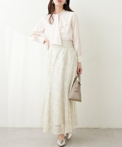 natural couture（ナチュラルクチュール）の「長さ変えれるチュール刺繍レーススカート（スカート・レディース・ミント/ピンク/カーキ・FREE）」の14枚目の写真