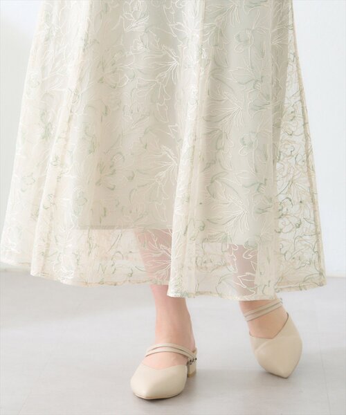 natural couture（ナチュラルクチュール）の「長さ変えれるチュール刺繍レーススカート（スカート・レディース・ミント/ピンク/カーキ・FREE）」の6枚目の写真