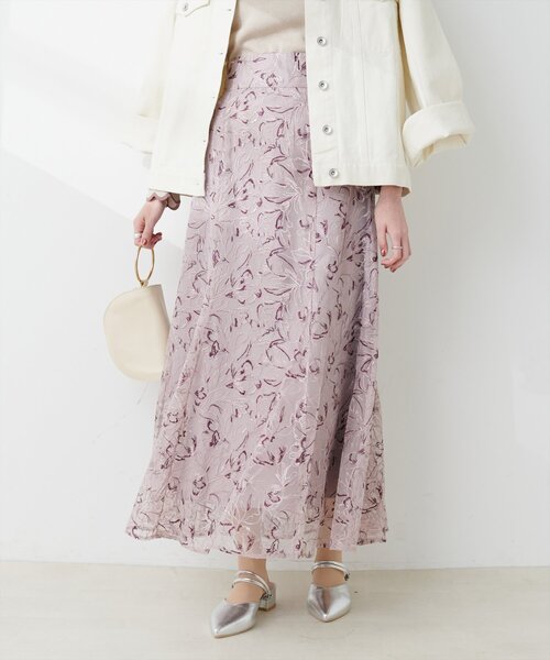 natural couture（ナチュラルクチュール）の「長さ変えれるチュール刺繍レーススカート（スカート・レディース・ミント/ピンク/カーキ・FREE）」の19枚目の写真