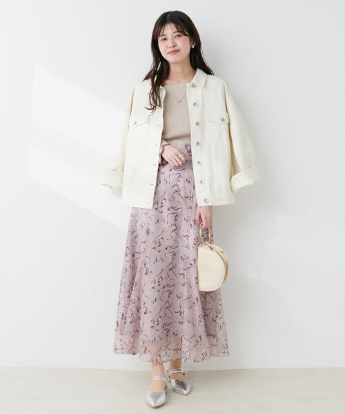 natural couture（ナチュラルクチュール）の「長さ変えれるチュール刺繍レーススカート（スカート・レディース・ミント/ピンク/カーキ・FREE）」の18枚目の写真