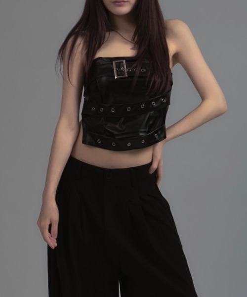 Wide Belt Faux Leather Tube Top / ワイドベルトフェイクレザー