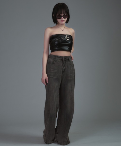 Wide Belt Faux Leather Tube Top / ワイドベルトフェイクレザー
