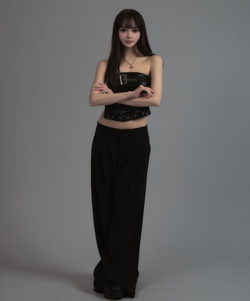 tope information tube top black チューブトップ Wide Belt Faux Leather Tube Top / ワイドベルトフェイクレザー