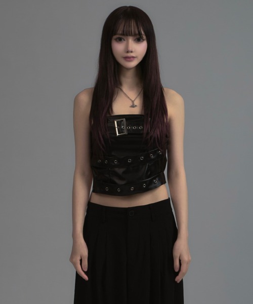 Wide Belt Faux Leather Tube Top / ワイドベルトフェイクレザー