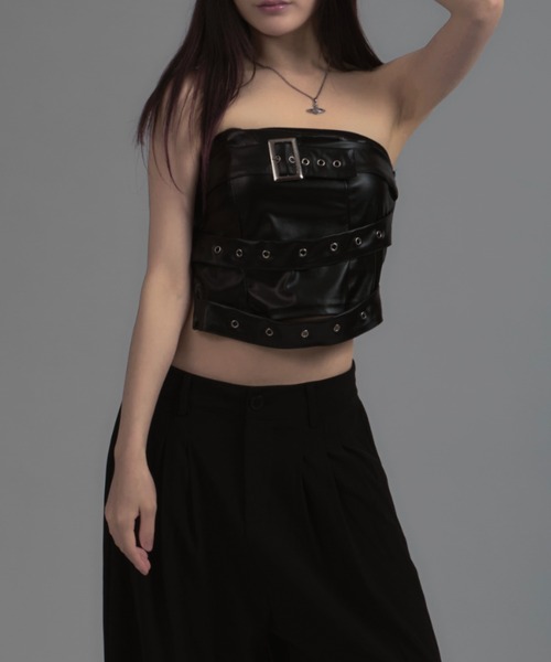 Wide Belt Faux Leather Tube Top / ワイドベルトフェイクレザー