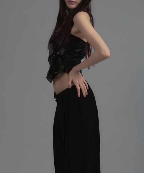 Wide Belt Faux Leather Tube Top / ワイドベルトフェイクレザー