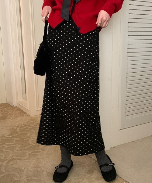 ドット柄フレアロングスカート marai ロングスカート レディース ドット柄 フレア Aライン