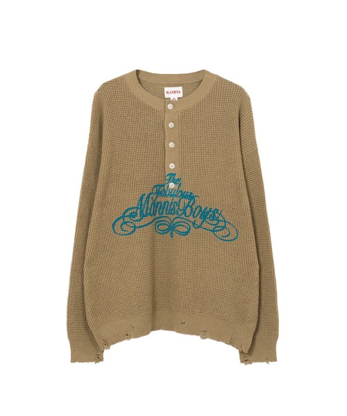 KAMIYA(カミヤ)の「Henry Neck Knit Sweater(ニット/セーター・メンズ・ブラック/カーキ・M/S/L)」の1枚目の写真