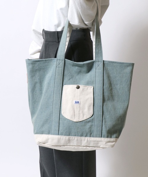 Lee(リー)の「Lee/リー キャンバス デニム ロゴ ピスネーム ワンポイント刺繍 カバーオールポケット トートバッグ/レディース メンズ(トートバッグ・レディース・ブラック/ネイビー/グレー/ブルー/ホワイト系その他/ホワイト系その他2・FREE)」の6枚目の写真