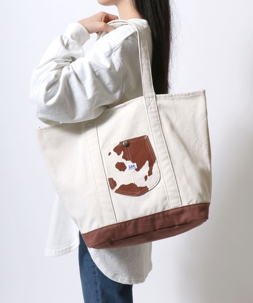 Lee(リー)の「Lee/リー キャンバス デニム ロゴ ピスネーム ワンポイント刺繍 カバーオールポケット トートバッグ/レディース メンズ(トートバッグ・レディース・ブラック/ネイビー/グレー/ブルー/ホワイト系その他/ホワイト系その他2・FREE)」の3枚目の写真