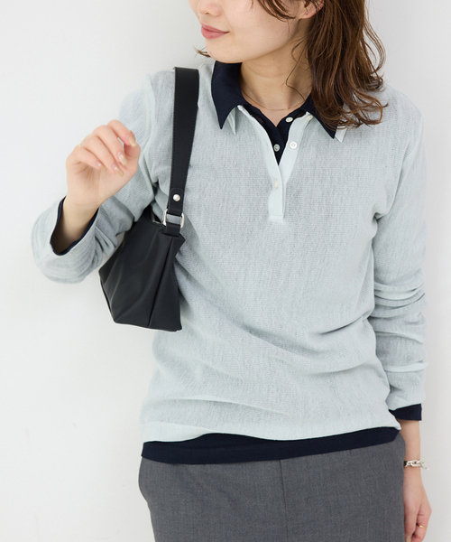 SLOBE IENA(スローブイエナ)の「コットンチュールポロシャツ(ポロシャツ・レディース・アイボリー/ネイビー/サックスブルー/ピンク・FREE)」の4枚目の写真