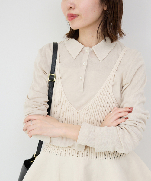 SLOBE IENA(スローブイエナ)の「コットンチュールポロシャツ(ポロシャツ・レディース・アイボリー/ネイビー/サックスブルー/ピンク・FREE)」の11枚目の写真