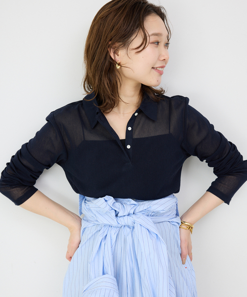 SLOBE IENA(スローブイエナ)の「コットンチュールポロシャツ(ポロシャツ・レディース・アイボリー/ネイビー/サックスブルー/ピンク・FREE)」の15枚目の写真